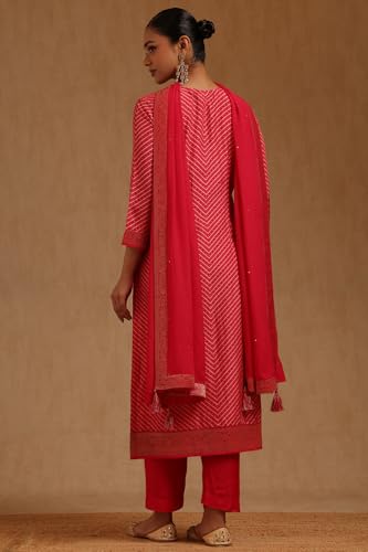 Soch Womens Fuchsia Dola Silk Bandhani Print Suit Set With Sequins