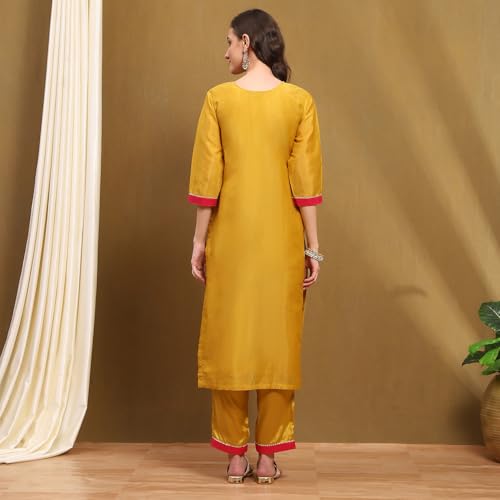 BIBA Women's Yellow Tissue Machine Embroidered Unstitched Suit Set