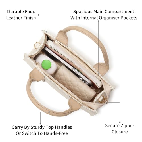 Fastrack Chic Beige Satchel Bag | Faux Leather Structured Handbag with Zip Closure | Roomy Compartment with Organizer Pockets | Dual Carry Satchel with Top Handles & Detachable Strap