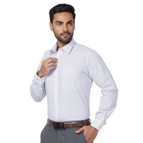 Raymond Men's Slim Fit Print Pattern Pure Cotton Semicutaway Collar Full Sleeve Formal Shirt (Size: 46)-RMSX12938-B4 Medium Blue