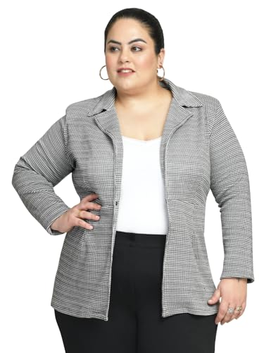 wild U Women Plus Size Blazer | Stretchable | Hip Length | Easy Wash | Western Stylish - White Black - 3XL
