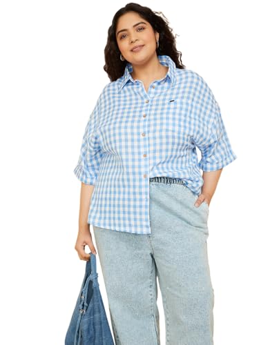 Max Women Checked Regular Fit Shirt (Blue_3XL)