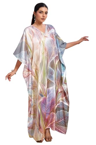 Label Aarna Premium Soft Satin Kaftan Dress for Women/Digital Print/Free Size (M-3XL) / Hidden Adjustable Belt Long Maxi Multicolour