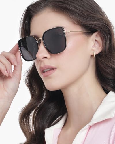 Carlton London Black with Gold Toned and Black Polarised Lens Oversized Sunglass for womens