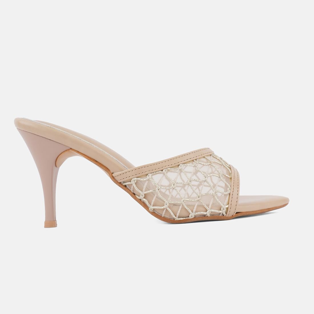 DROP BOLD Stylish Heels Women’s Beige Mesh Stiletto Sandals | Slip-On Party Heels for Girls & Women | Open Toe Fashion Mules