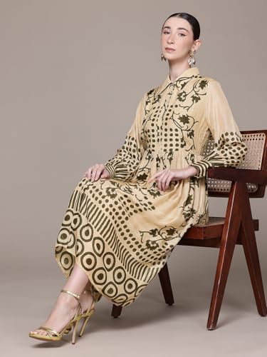 Ritu Kumar Beige Kariyana Fit & Flare Full Sleeve Dress