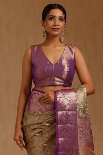 Soch Womens Green Silk Blend Botanical Zari Woven Saree