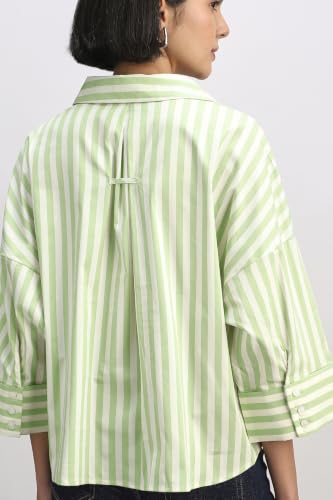 Women Green Stripe 3/4th Sleeves Shirt