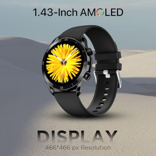 Fire-Boltt Legacy Luxury Round Smart Watch 1.43″ Super AMOLED, Bluetooth Calling, Wireless Charging, Voice Assistant, SPO₂ & Heart Rate Monitor, 110+ Sports Modes, Smart Watch for Men & Women - Black