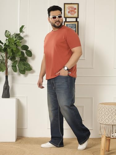 JOHN PRIDE Plus Size Men Regular Fit Solid Short Sleeves Rust Round Neck T-Shirt (JPTSR3501T_7XL_Rust)