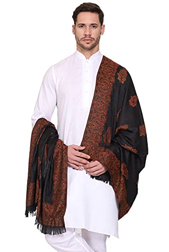 Weavers Villa Men's Woven Poly Wool Blend Gents Shawls, Muffler, Stoles for Men (Black), 100cm x 200cm