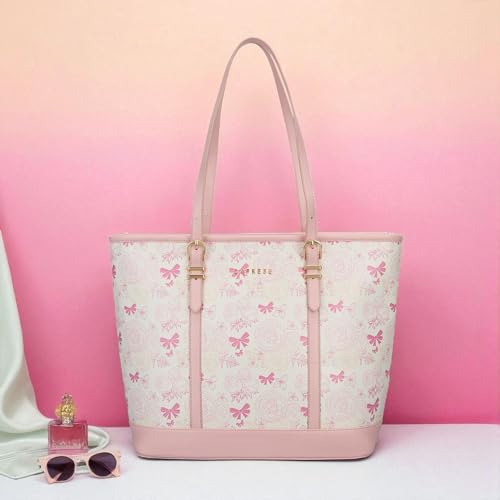 Caprese Scarlet Large Tote Bag for Women | Printed Faux Leather | Shoulder Handbag with Multi-Compartments | Zipper Closure | Stylish Work, Travel & Everyday Bag (Pink Sorbet)