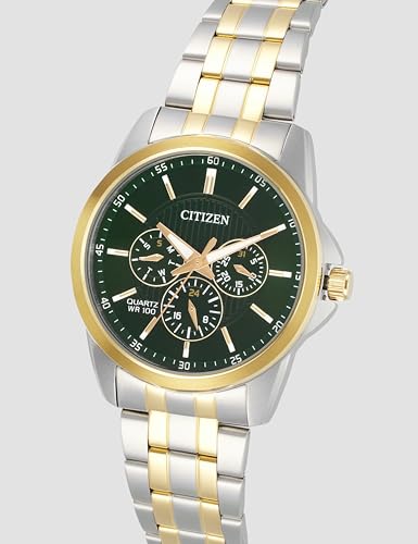Citizen Stainless Steel Analog Quartz Multifuction Men's Black Dial Watch - AG8348-56X, Band Color-Two-Tone