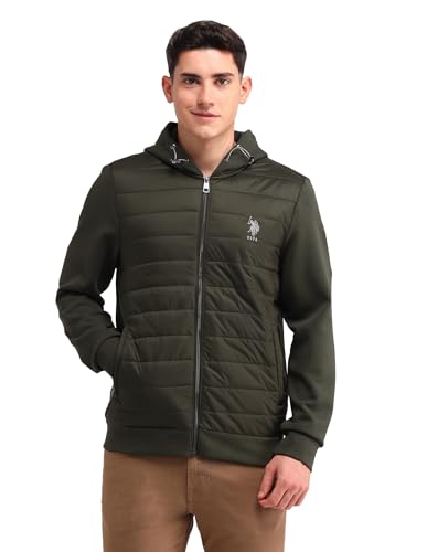 U.S. Polo Assn. Denim Co. Men's Green Solid Hooded Long Sleeve Casual Polyester Regular Fit Quilted Jacket (UDJCK1408_Green_S)