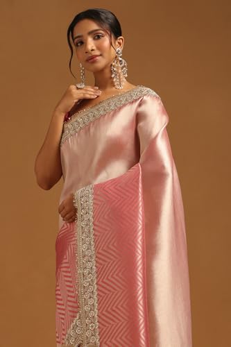 Soch Womens Blush Pink Tissue Chevrons Zari Woven Saree With Sequins