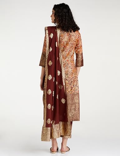 BIBA Cotton Women Printed Relaxed Salwar Kurta Dupatta (Skddurgotsa7566_Choco Brown_32)