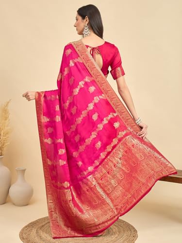 AKHILAM Women's Kanjivaram Woven Soft Silk Saree With Blouse Piece