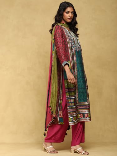 Ritu Kumar Teal Printed Viscose Kurta With Pant And Dupatta