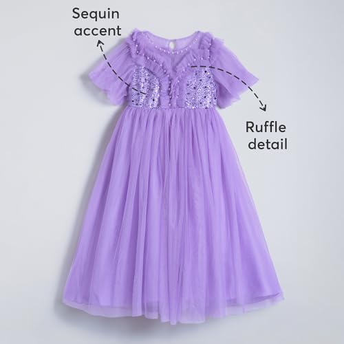 Hopscotch Girls Purple Short Sleeves Sequin Embellished Gown for Age (2-3 Years)