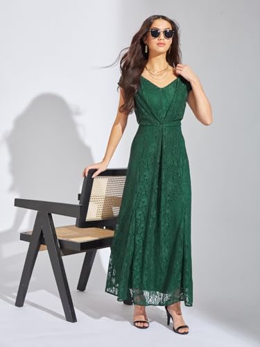 Latin Quarters Women's Green Cap Sleeve V-Neck Party A-Line Dress_M