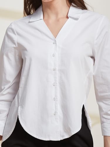 Latin Quarters Women's White Solid Spread Collar 3/4Th Sleeve Casual Shirt_XXL