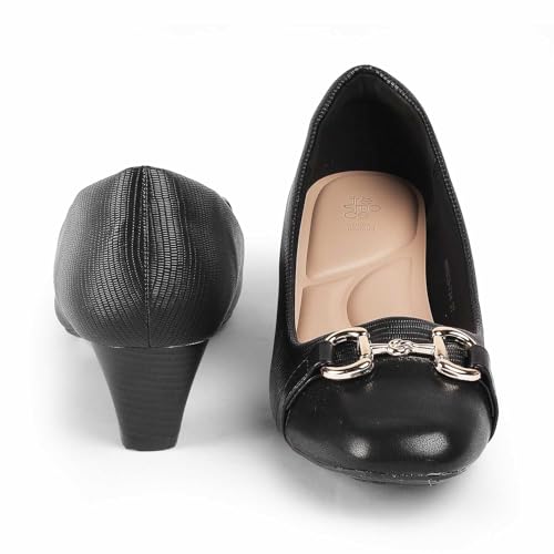 tresmode NOVA Women's Heels Pumps Sandals Pumps Leather Black, 7 UK / 40 EU - Round Toe Ladies Footwear Soft Comfortable Sandals