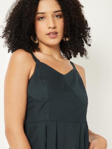 Max Women Pleated A-line Midi Dress(Green_XL)