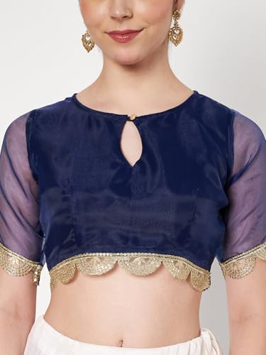 studio rasa Women's Organza Embellished Blouse for Festive Wedding Party (TPWC62538XL_Navy_X-Large)