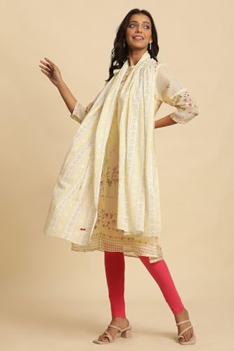 W for Women Yellow Floral Print Cotton Dupatta_24FEW82184-121982_Free Size