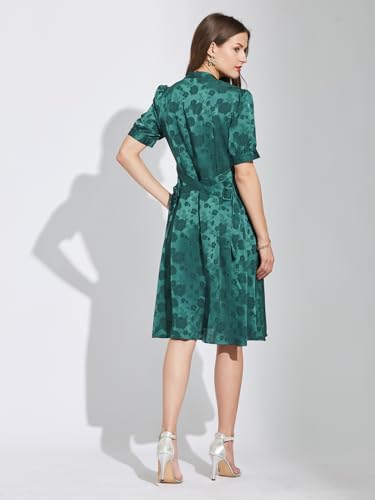 Latin Quarters Women Green V-Neck Half Sleeves Printed Knee Length A-Line Dress S