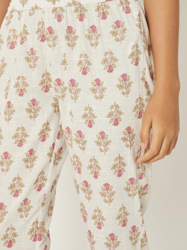 Max Women Floral Print Straight Kurta Set(Off White_M)