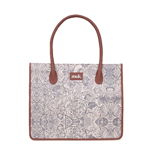 ZOUK Colaba Shirin Floral Printed Jute Handcrafted Lemon Yellow Women's Stylish Tote Bags | Tote Handbag| Shoulder bag with double handle