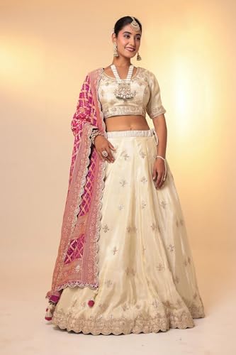 Women's Tissue Lehenga with Bandhej duppatta.
