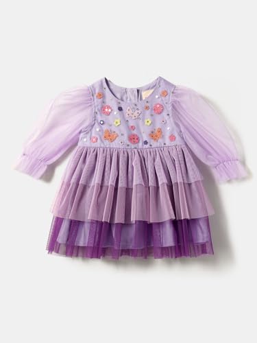 Nauti nati Baby Polyester Nautinati Girls' Net Round Neckline Dress Knee-Length Casual NN321-031_Purple