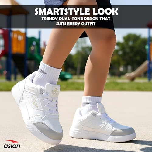 ASIAN Men MEXICO-01 Stylish Casual Mid-Top Sneaker and Trendy Shoes with Laces for Men & Boys, Perfect for Wearing to Outings, and Comfortable All-Day Use, Lightweight and Durable (WHTLGRY) -UK 2