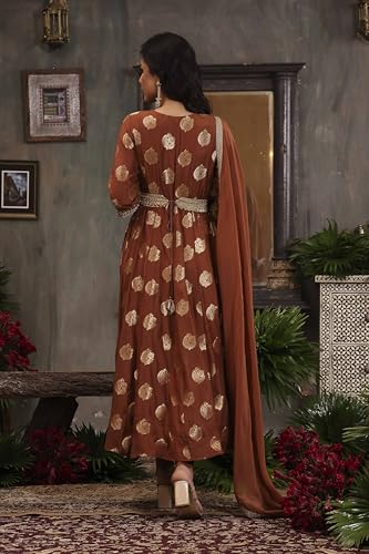 BIBA Women Brown Pure Banarasi Brocade Kalidar Suit Set_38