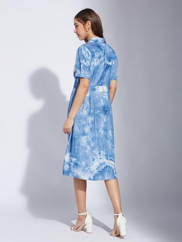 Latin Quarters Women Blue Collar Neck Half Sleeve Printed Shirt Dress_M