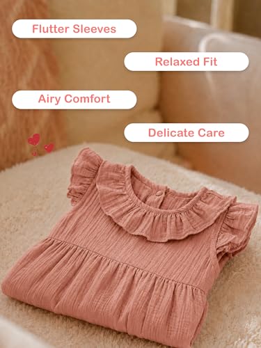 Kidbea Baby Girls Midi/Knee Frocks Birthday Gift | Summer Dress | New Cute Trendy Frock Made with Cotton Fabric White & Rust (5-6 Years)