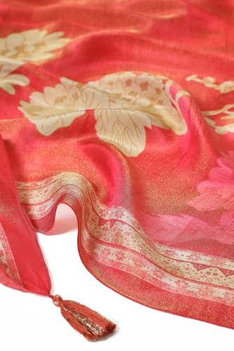 Soch Womens Orange Tissue Floral Print Suit Set with Dupatta