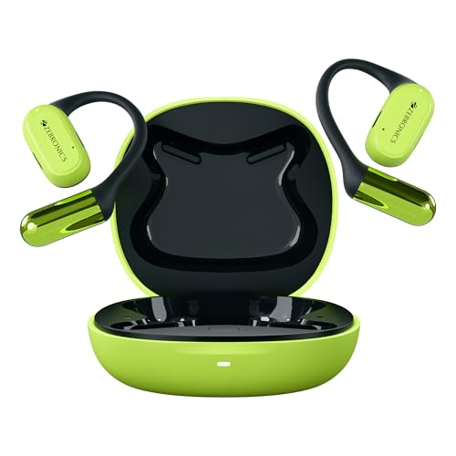 ZEBRONICS PODS O, Wireless Open-Ear Earbuds, OWS, 40 Hrs Backup, Neodymium Drivers, Ultra Comfort Fit, Quad MIC ENC, Rapid Charging, Bluetooth, Dual Pairing, Flash Connect, Low Latency Gaming (Green)