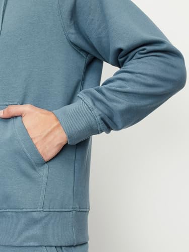 Max Men's Cotton Blend Round Neck Hooded Sweatshirt (SPCSSWN2451ATLIGHT Blue