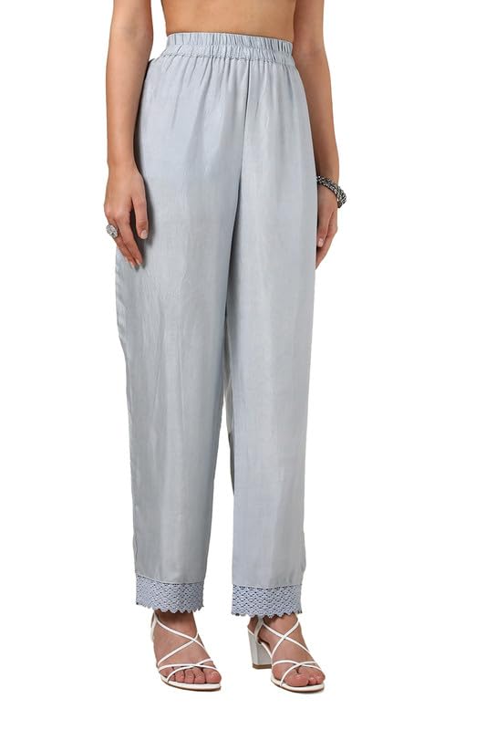 Soch Womens Grey Rayon Embroidered Suit Set With Mirror Work