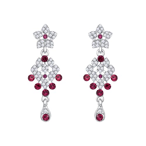 Atasi International Silver Plated Dark Pink and White American Diamond Necklace with Earrings Jewellery Set for Womens and Girls, Perfect for Parties and Festive Occasion (RR4073)