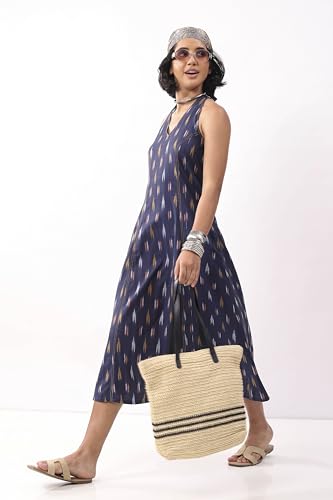 Biba Nxt Women Navy Blue Cotton Printed A Line Dress_30