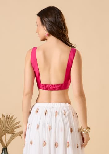 SALWAR STUDIO Pink Taffeta Silk Sqare Neck Sleeveless Readymade Blouse