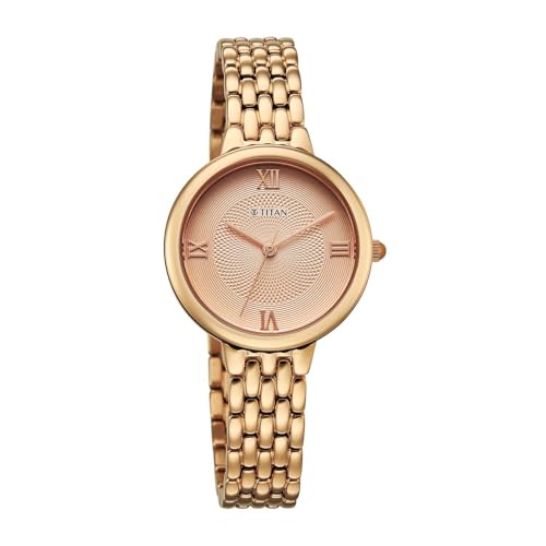 Titan Eminence Quartz Analog Pink Dial Rose Gold Strap Watch for Women