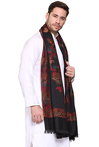 Weavers Villa Men's Woven Acro Wool Gents Shawls, Muffler, Stole for Men (Black), 100cm x 200cm