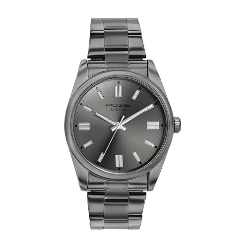 Sonata Poze 6 Graphite Groove Gents Quartz Gun Round Dial Men's Watch | SS Cut Edge Strap Material | Watches for Men Analog - SP70033QM01