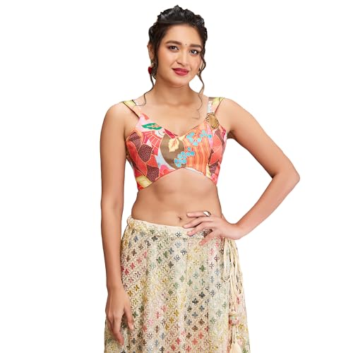 S SALWAR STUDIO Multi Silk Printed Sweetheat Neck Sleeveless Blouse