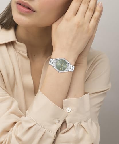 Lacoste Parisienne Qtz Basic Green Round Dial Women's Watch|Stainless Steel Material|Silver Color Band - 2001421